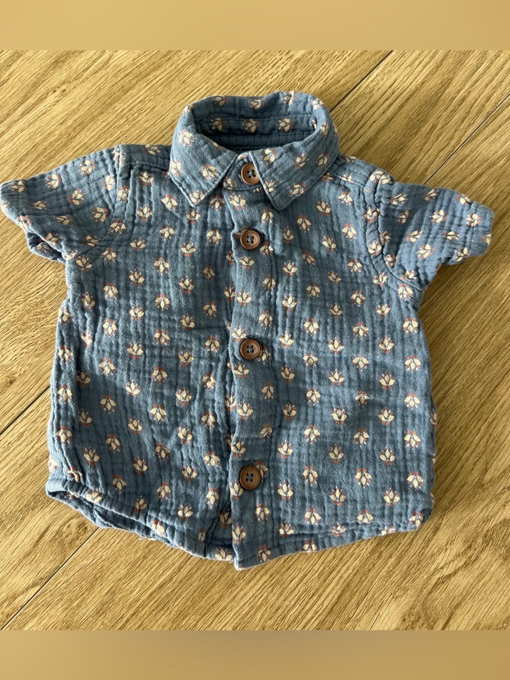 Carter's Blue Short-Sleeve Button Down Shirt Size Newborn